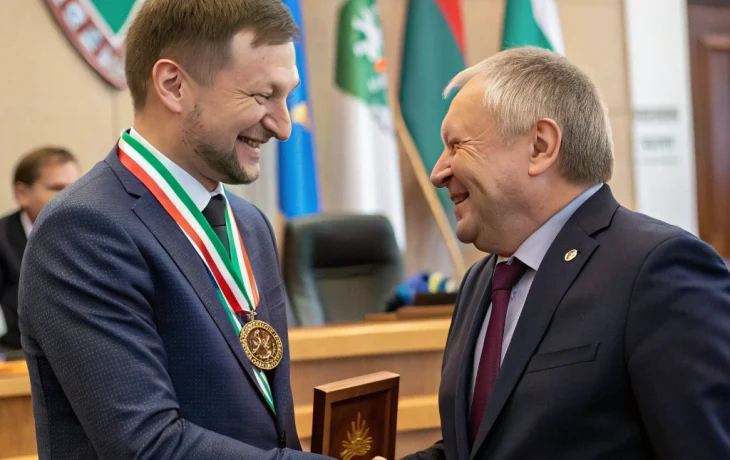 Мэр Кудрявцев поздравил Дмитрия Асанцева с медалью за вклад в развитие Новосибирска